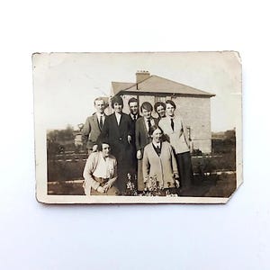 Antique friends photo from 1930s young men and women in 1930s fashion women with ties sepia found photo original antique gift from Ireland
