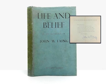 Christian biography, Life and Belief in the experience of John W Laing by Godfrey Harrison 1954 1st edition book & autographed letter #2007
