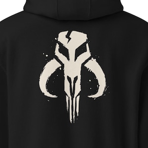 I Can Bring You In Warm or Cold Mythosaur Skull Hoodie, Aurebesh Sweatshirt, Mandalorian Inspired Streetwear, Sci-Fi Fan, Bone Ink Graphic