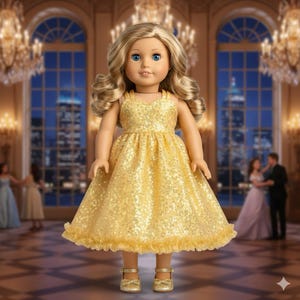 gold american girl doll dress American Girl 2025 Glimmering Gold Holiday Collector Doll New In Hand