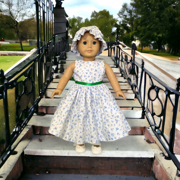 Robe d'été à fleurs bleues et chapeau, convient aux poupées américaines, vêtements de 18 pouces, poupée de 43 cm