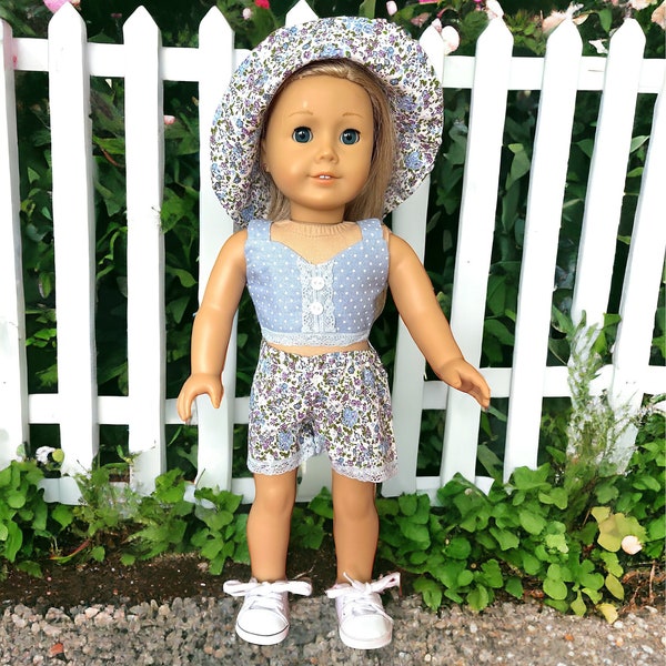 Top,Shorts, hat set , doll clothes, doll dress, 18 inch doll clothes, American Girl doll, our generation doll