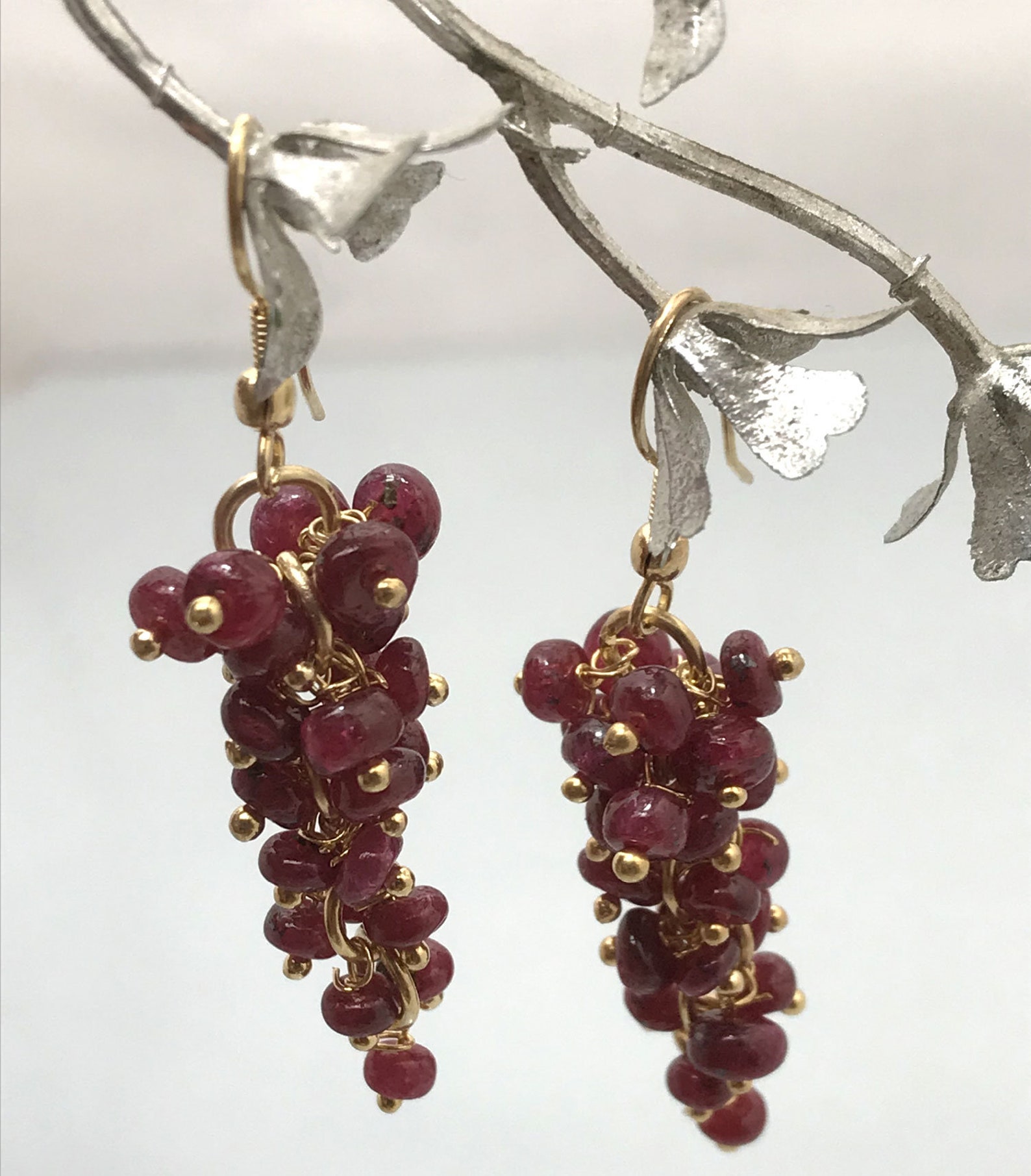 Ruby Dyed Round Grapes Beads Earrings Red Beads Brass Hook Etsy