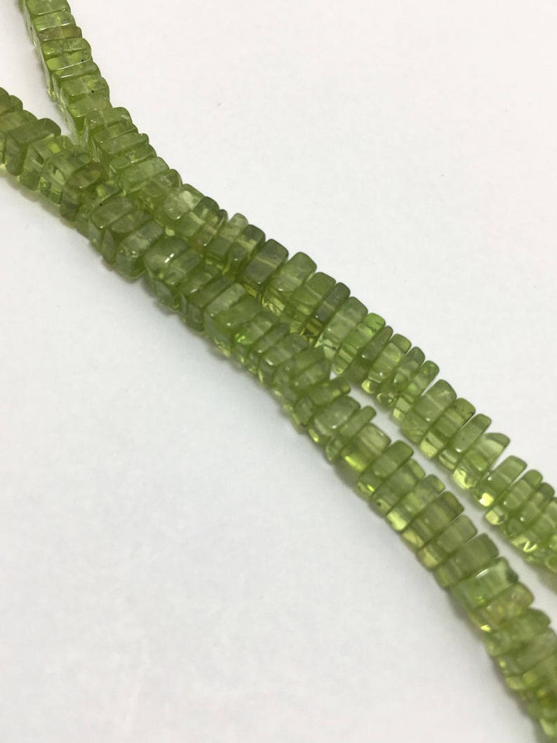 4mm to 5.5mm 10 inches Green Beads Natural Peridot Disc Square Beads Semiprecious Stone Beads Gemstone Beads