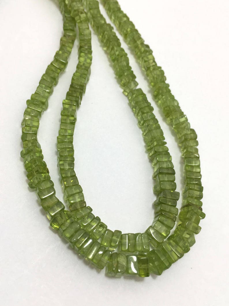 4mm to 5.5mm 10 inches Green Beads Natural Peridot Disc Square Beads Semiprecious Stone Beads Gemstone Beads