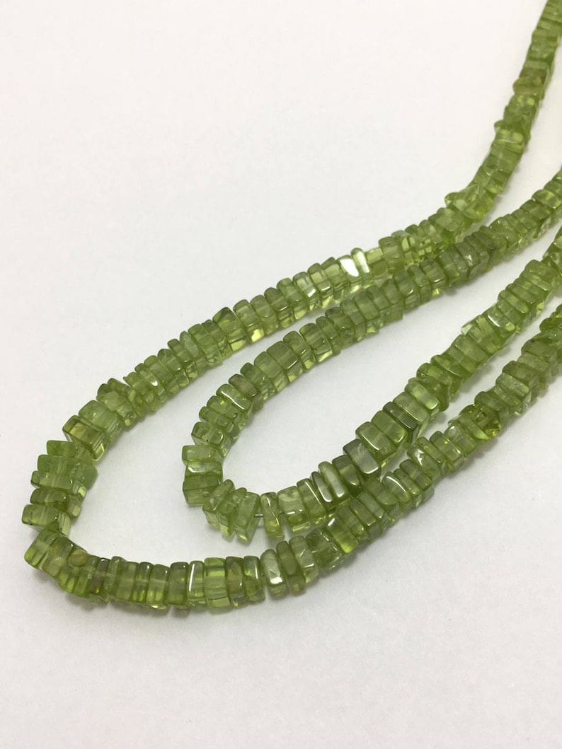 4mm to 5.5mm 10 inches Green Beads Natural Peridot Disc Square Beads Semiprecious Stone Beads Gemstone Beads