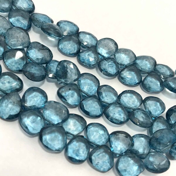 74 Cts AAA Qualité London Blue Quartz Facettes Coeur Briolette Drops Perles 7to9mm Quartz Gemstone Perles Semiprecious Stone London Blue Beads