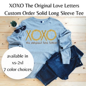 Camiseta de manga larga con letras de amor originales, camisa de Pascua XOXO, regalo de Pascua, camisas de Color sólido XS-2XL