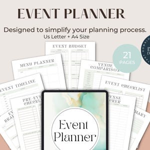 Event Planner PDF, Instant Download | Digital Event Planning Organizer | Event Planning Template | US Letter & A4 | Teal Gold | Wedding |