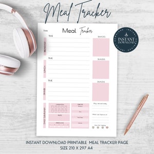 Daily Meal Tracker, Printable Exercise Tracker, Daily Hydration Summary, INSTANT DOWNLOAD, PDF A4