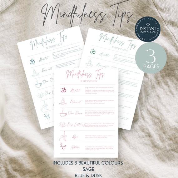 Mindfulness Tips, Printable PDF, Planner  Inserts for A5,  Wellness Planner, INSTANT DOWNLOAD