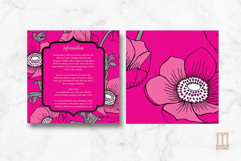 Luxury Classy Flowers Invite RSVP Wedding Invitation Suite Information Downloadable and Printable Template Set. Pink Zebra Art