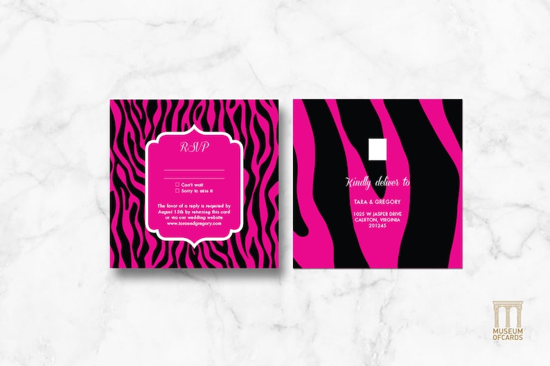 Luxury Classy Flowers Invite RSVP Wedding Invitation Suite Information Downloadable and Printable Template Set. Pink Zebra Art
