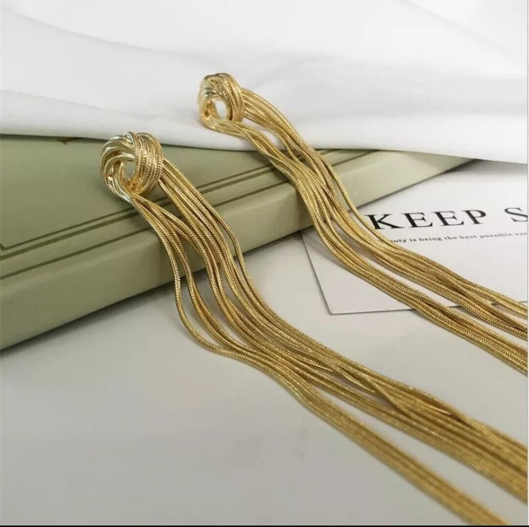 Gold Tassel Earrings Snake Chain Tassel Earring Boho Vintage Etsy