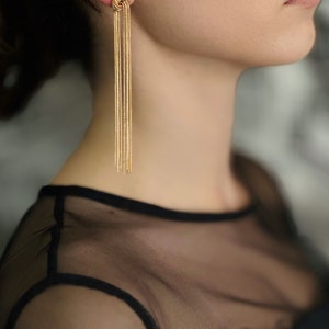 Gold tassel earrings snake chain tassel earring,  boho vintage earrings,long gold fringe earrings,fashion earrings snake chain earrings