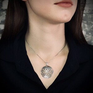 Extra Large Disc Pendant in Sterling Silver |  Round Silver Boho Pendant | Handmade Everyday Women&#39;s Jewelry | Beauty Gift | Circle Pendant