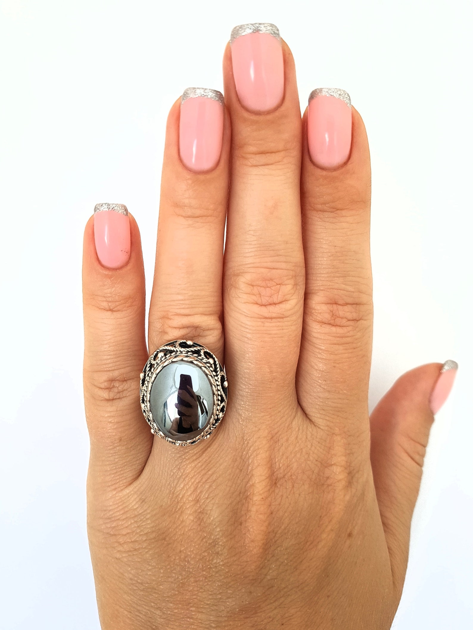 Hematite artificial Ring Made In Sterling Silver Vintage Etsy