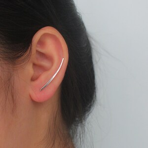 Sleek Silver Ear Climber Earrings: Elegant Sterling Silver Ear Crawlers