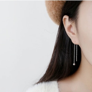 Sterling Silver Ball Chain Threader Earrings | Long Ear Threads with Minimalist Design | Delicate Personalized Simple Fine Jewelry