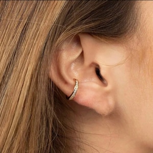 Elegant Silver Ear Cuff Earrings with Gold Touch | Women's Conch Ear Cuffs | Huggie Hoop Cuff | No Piercing CZ Ear Cuff | Diamond Accent