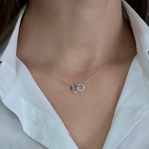 Double Circle Necklace,Interlaced Necklace,Infinity Necklace,Double Ring Necklace,Sterling Silver Necklace,Eternity Linked Ring Necklace