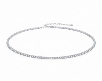 Ras de cou tennis en argent sterling et zircone cubique : collier délicat en 925