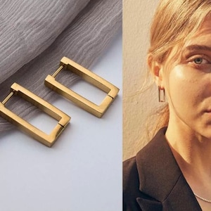 Geometric Gold Filled Hoop Earrings: Square and Rectangle Minimalist Hoops for a Modern Look