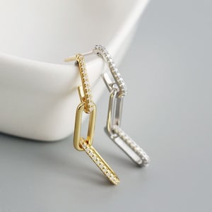 Brincos de corrente de elo de declaração: elegantes brincos de elo de corrente em prata e ouro, presente perfeito com um toque de sofisticação
