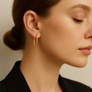 Gold Plated Sterling Silver Rectangular U-Shape Hoops, Minimalist Geometric Huggies