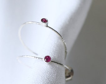 Birthstone Gemstone Silver Hoop Earrings - STORIES Edition