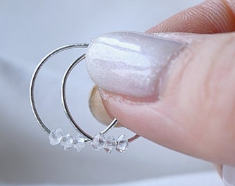 Gemstone Birthstone Hoop Earrings Silver - STORIES Edition