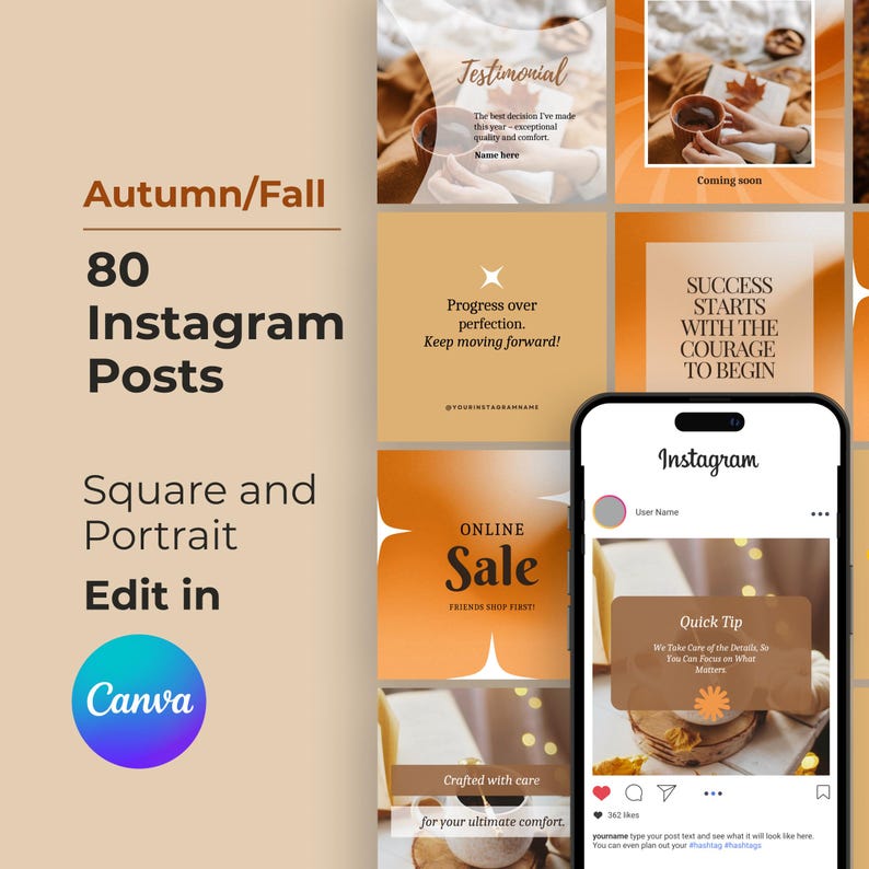 Autumn Instagram Templates, Fall Post Templates Canva, Autumn Social ...