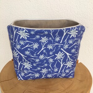 Trousse de toilette, trousse de maquillage, trousse de toilette, motif Edelweiss, style alpin suisse, imprimé bloc, cousu main