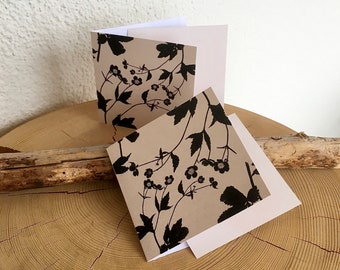 Karte, Grusskarte, Papeterie, Geschenkkarte, Download, Printout, floral, botanisch, schwarz-beige, zum selber Ausschneiden, DIY