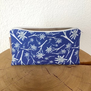 Étui, trousse de maquillage, petit sac, trousse de toilette, imprimé bloc Edelweiss, cousu à la main, des Alpes suisses