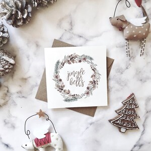 Cartões de Natal com guirlanda Jingle Bells, frutas de inverno, Natal mínimo, Natal Scandi, pacote de cartões de Natal, cartões de Natal, cartão de felicitações imagem 2