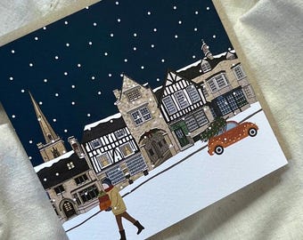 Pack of Burford Christmas Cards: Cotswolds Landmark Illustration, Multipack