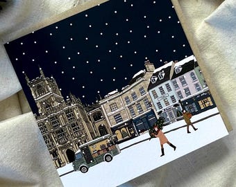Pack of Cirencester Christmas Cards – Snowy Market Town Illustration – Cotswolds Winter Scene