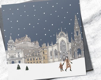 Edinburgh Christmas cards, Christmas cards, Edinburgh cityscape, Edinburgh castle, minimal christmas, Scandi Christmas, pack of xmas cards