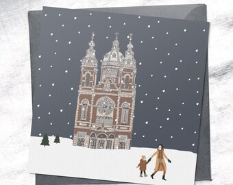 Cartes de Noël à l'unité d'Amsterdam, basilique Saint-Nicolas, monument d'Amsterdam, Noël minimaliste, Noël scandinave, carte de Noël d'Amsterdam, néerlandais