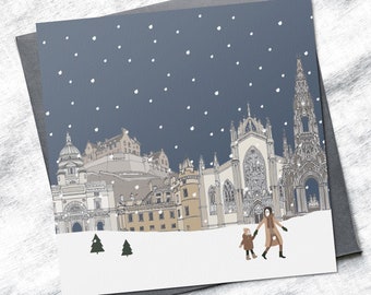 Single Edinburgh Christmas cards, Edinburgh xmas, Edinburgh cityscape, Edinburgh castle, minimal christmas, Scandi Christmas, Edinburgh card