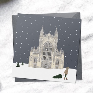Tarjetas de Navidad de Bath, tarjetas de Navidad, Abadía de Bath, punto de referencia británico, Navidad mínima, Navidad Scandi, paquete de tarjetas de Navidad