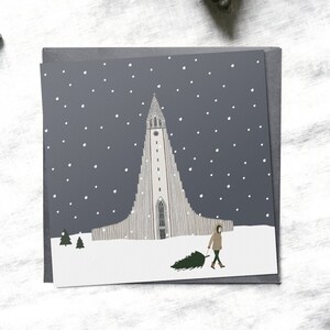 Tarjetas de Navidad individuales de Reykjavik, hito de Reykjavik, Hallgrímskirkja, tarjetas mínimas, tarjetas Scandi, paquete de tarjetas de Navidad, Navidad en Islandia