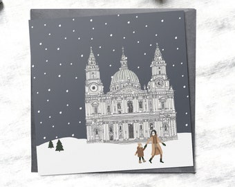 Single London Christmas card, Christmas cards, St Paul's Cathedral, british landmark, minimal christmas, Scandi Christmas, London xmas