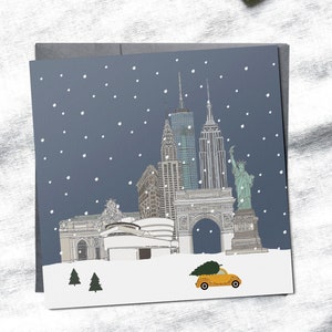 Cartão de Natal único de Nova York, cartão de Natal, Estátua da Liberdade, marco da cidade de NY, Natal mínimo, Natal Scandi, cartão de Natal individual