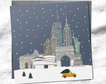 Cartões de Natal de Nova York, cartões de Natal, Estátua da Liberdade, marco da cidade de NY, Natal mínimo, Natal Scandi, pacote de cartões de Natal