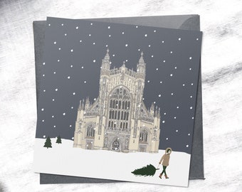 Single Bath Christmas cards, Christmas cards, Bath Abbey, british landmark, minimal christmas, Scandi Christmas, Bath xmas, Bath greeting