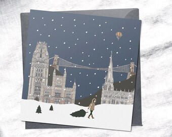 Cartões de Natal de Bristol, cartões de Natal, suspensão Clifton, marco britânico, Natal mínimo, Natal Scandi, pacote de cartões de Natal