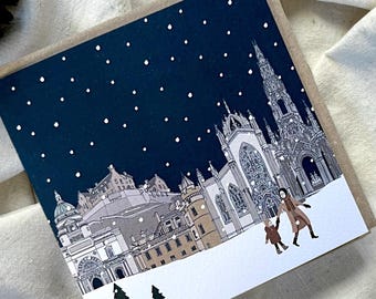 Pack of Edinburgh Christmas Cards - winter city illustration - festive Scottish skyline greeting card
