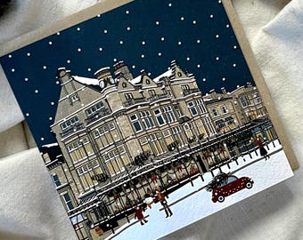 Pack of Harrogate Christmas Cards - Betty's Tea room snowy winter scene - Yorkshire Xmas illustration